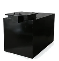 A black 240 gallon steel outdoor used cooking oil container
